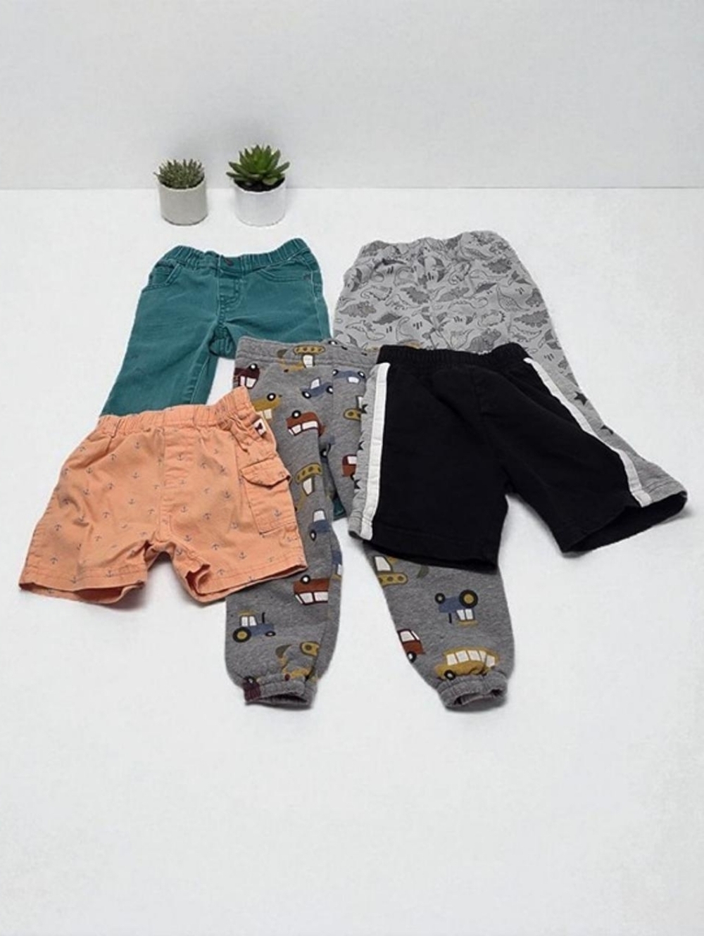 5pc Boy Clothes Lot 24M Shorts Pants Joggers Denim Construction Dino